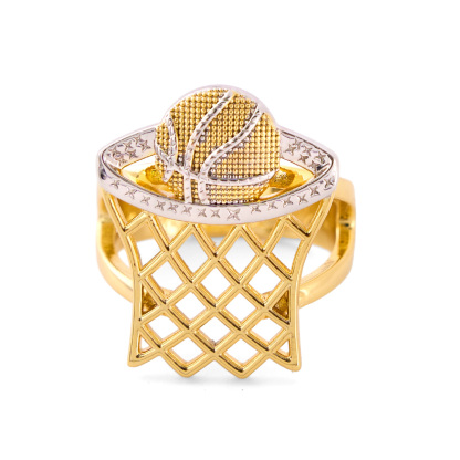 Personalized Two Tone Basketball Hoop Signet Engraved Ring