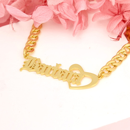Old English Font Personalized Name Necklace With Heart