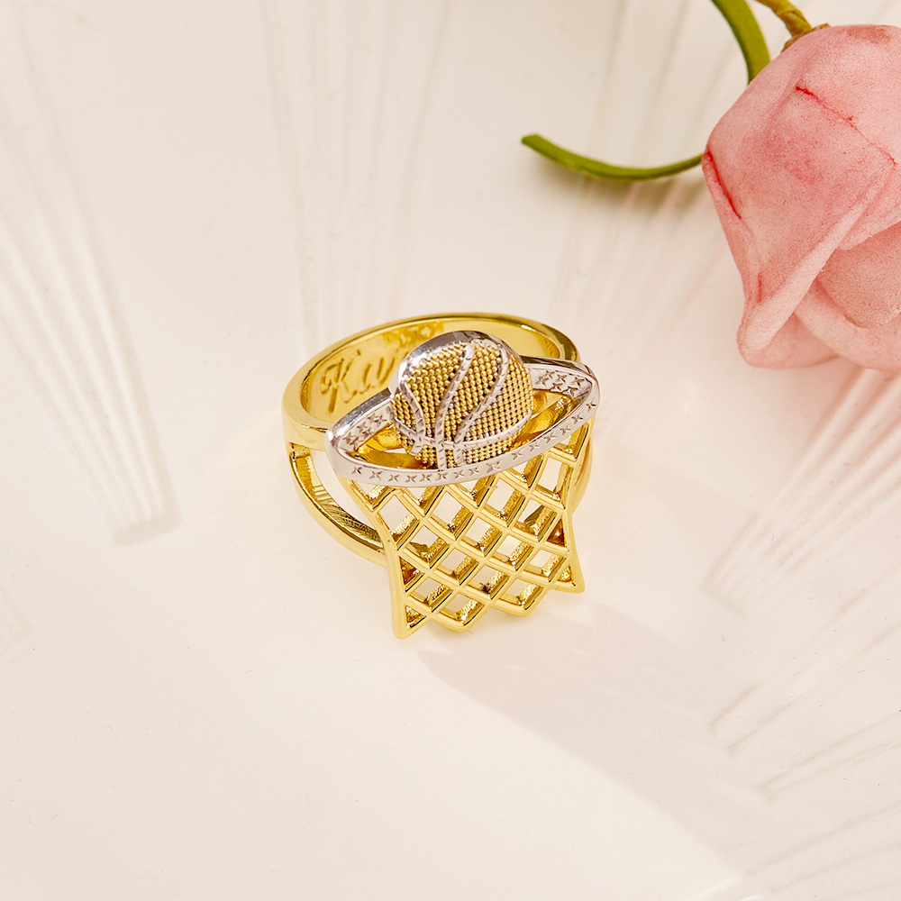 Personalized Two Tone Basketball Hoop Signet Engraved Ring