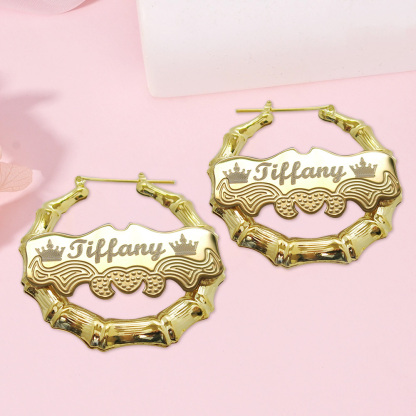Personalized Bamboo Crown Name Earrings