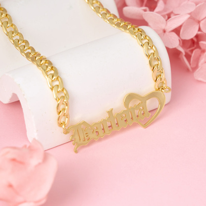 Old English Font Personalized Name Necklace With Heart