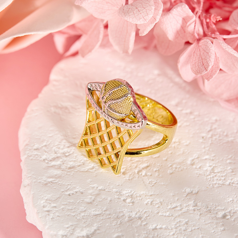 Personalized Two Tone Basketball Hoop Signet Engraved Ring