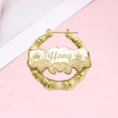 Personalized Bamboo Crown Name Earrings