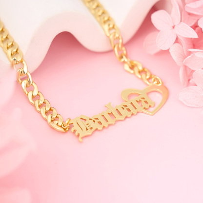Old English Font Personalized Name Necklace With Heart