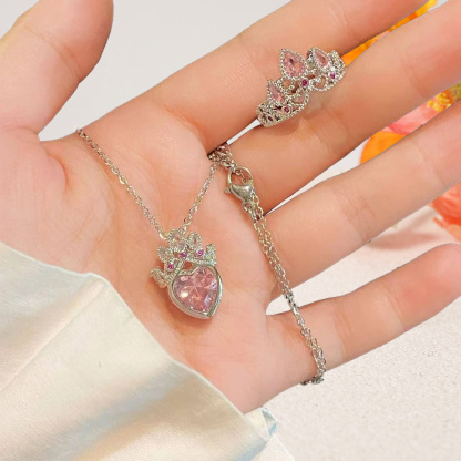 Crown Birthstone Pesonalized Heart Necklace And Rings