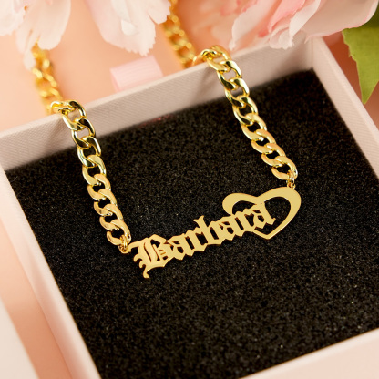 Old English Font Personalized Name Necklace With Heart