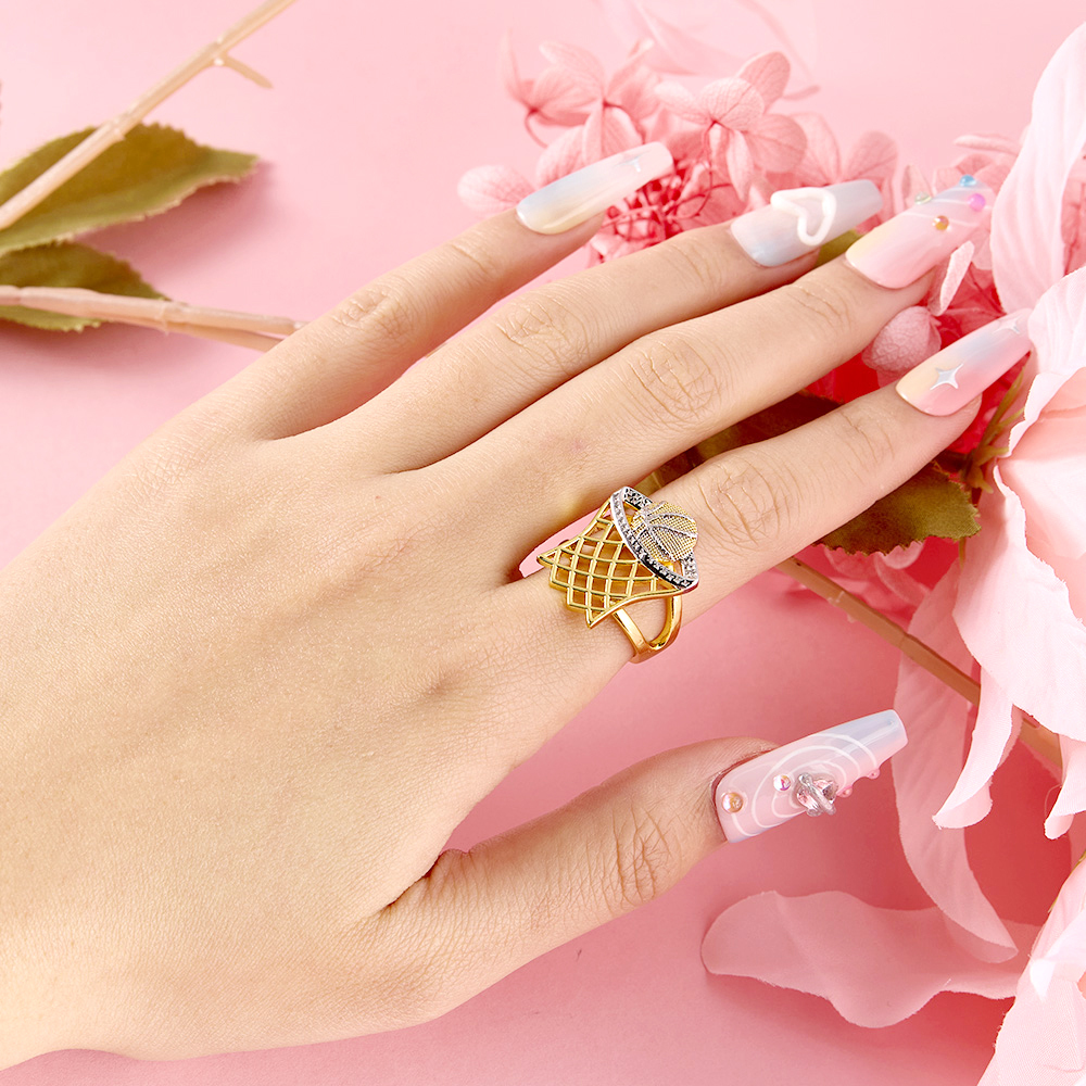 Personalized Two Tone Basketball Hoop Signet Engraved Ring