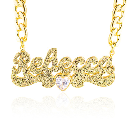 Custom Double Plated Name Necklace With Birthstone And Heart