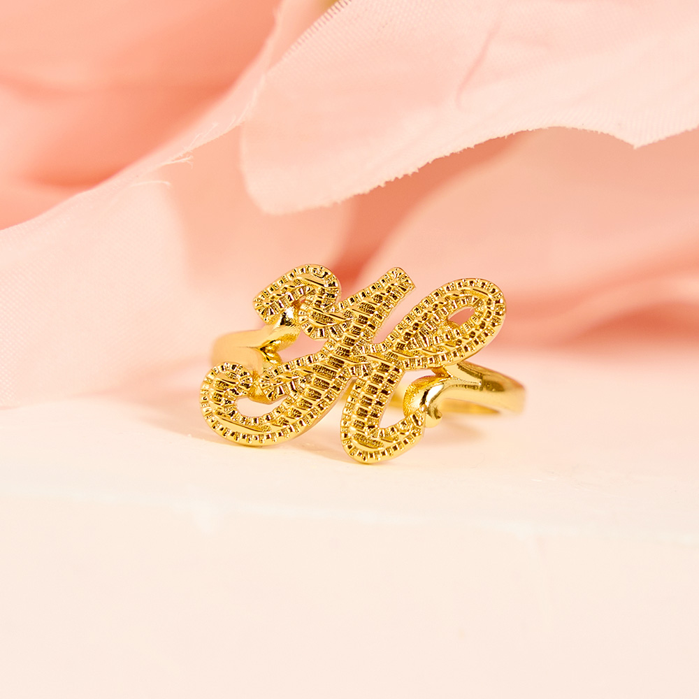 Diamond Cut Letter Initial Ring Personalized Custom Initial Ring