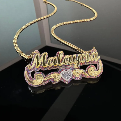 Sequins Colorful Acrylic Nameplate with Heart Personalized Custom Name Necklace