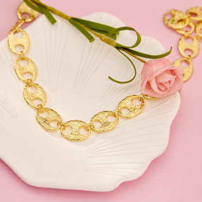 19mm Puffed Mariner Anchor Nugget Textured Chain Necklace