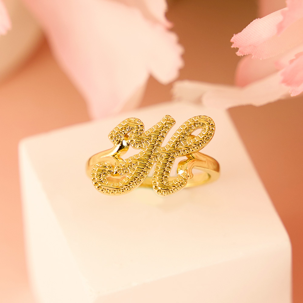 Diamond Cut Letter Initial Ring Personalized Custom Initial Ring