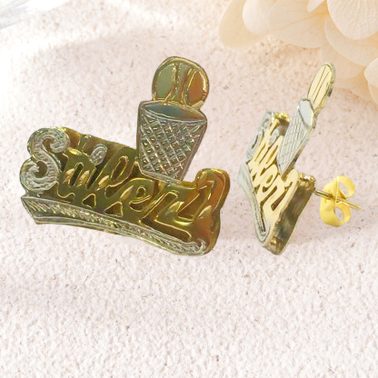 Custom Basketball-Inspired Double Plate Name Earrings