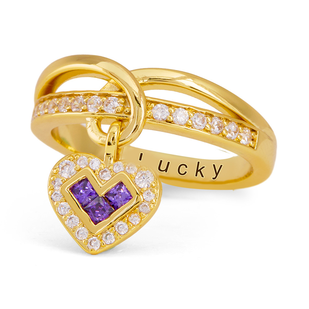 Heart Charms Ring With Birthstone Pendant