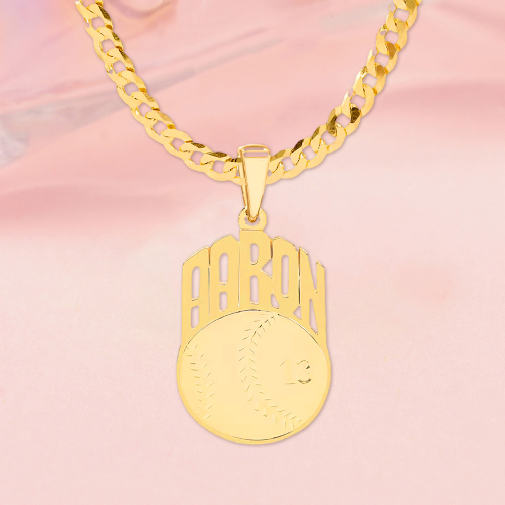 Custom Name and Number Baseball Pendant Necklace