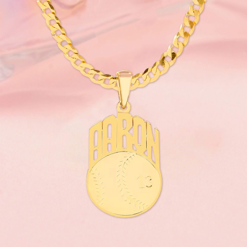 Custom Name and Number Baseball Pendant Necklace
