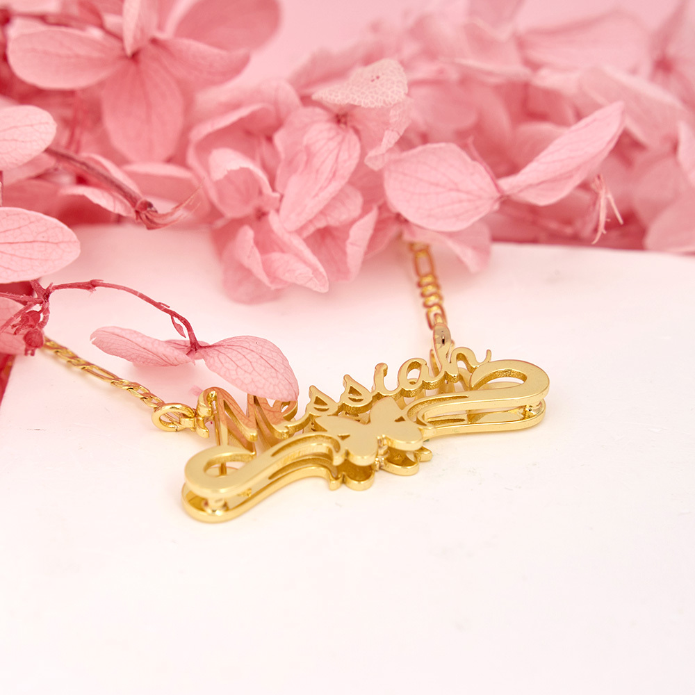 Butterfly Nameplate Custom Double Plated Name Necklace