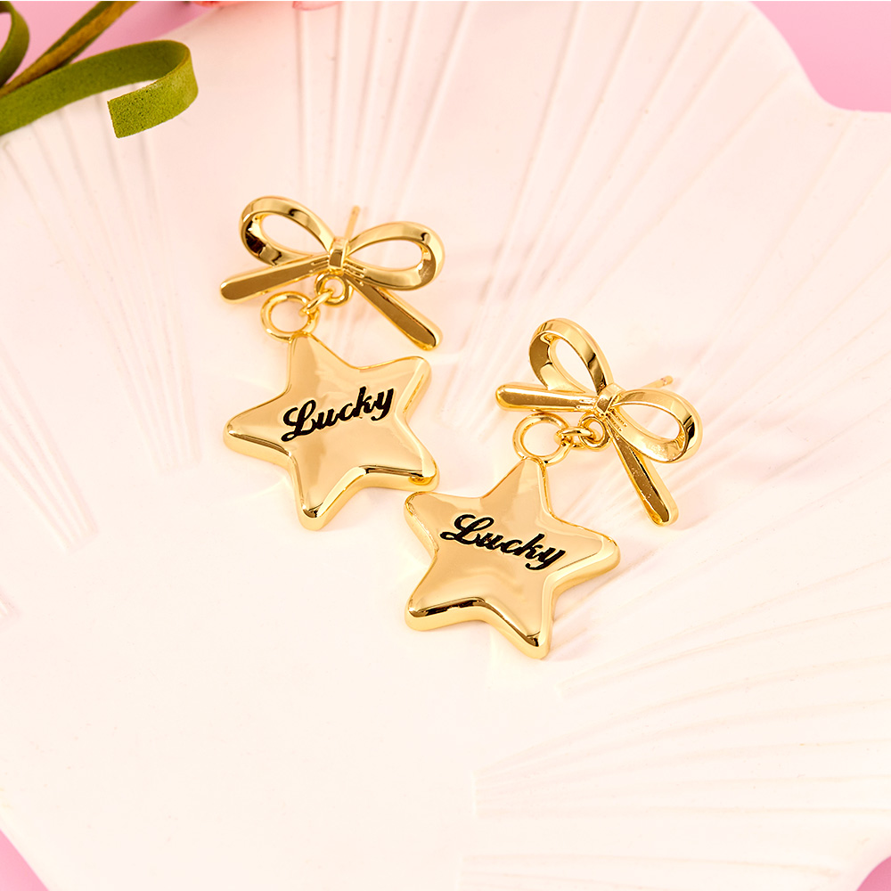 Custom Engraved Star Earrings Yellow White