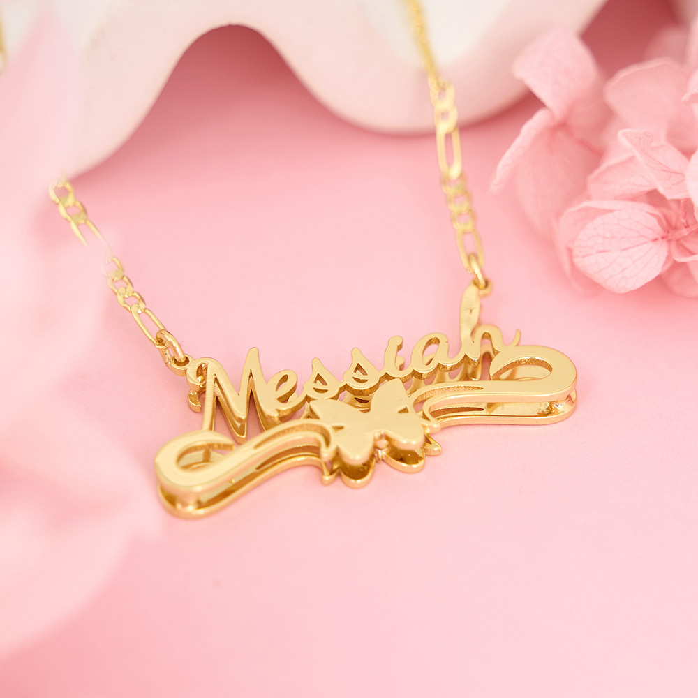Butterfly Nameplate Custom Double Plated Name Necklace