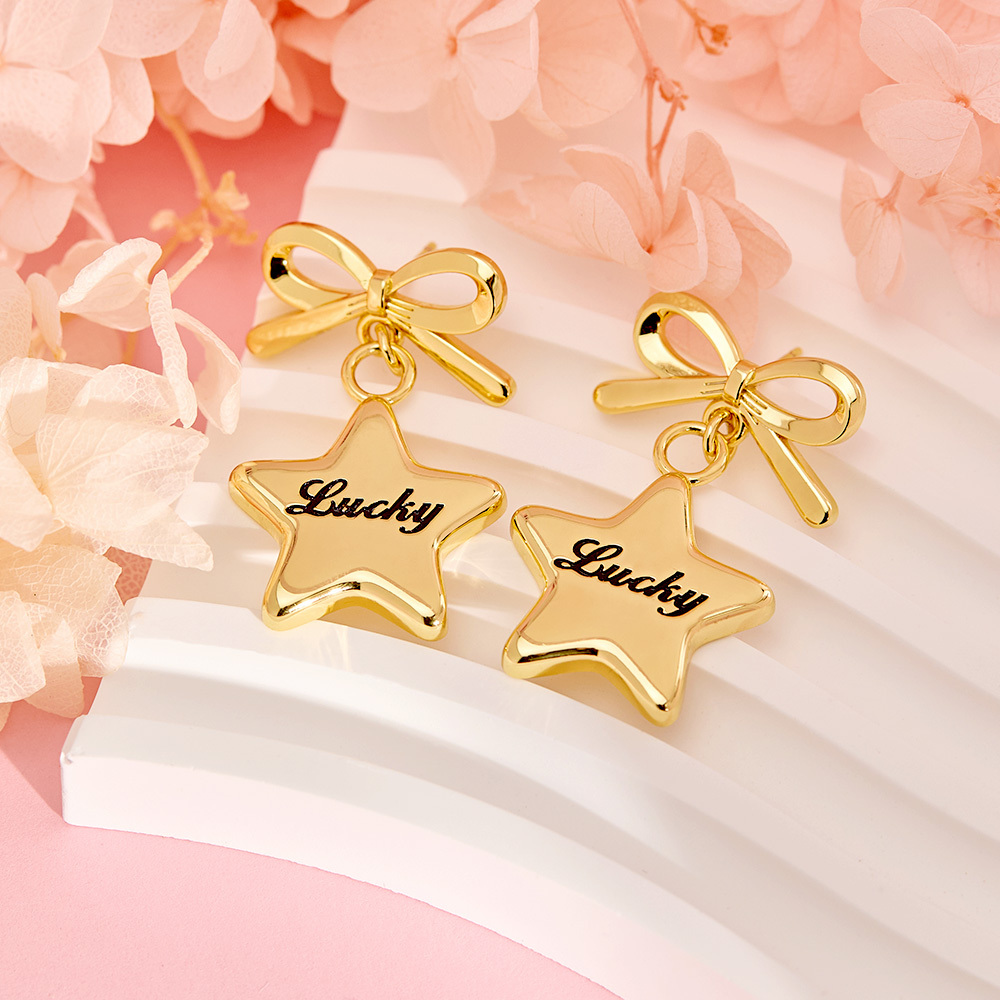 Custom Engraved Star Earrings Yellow White