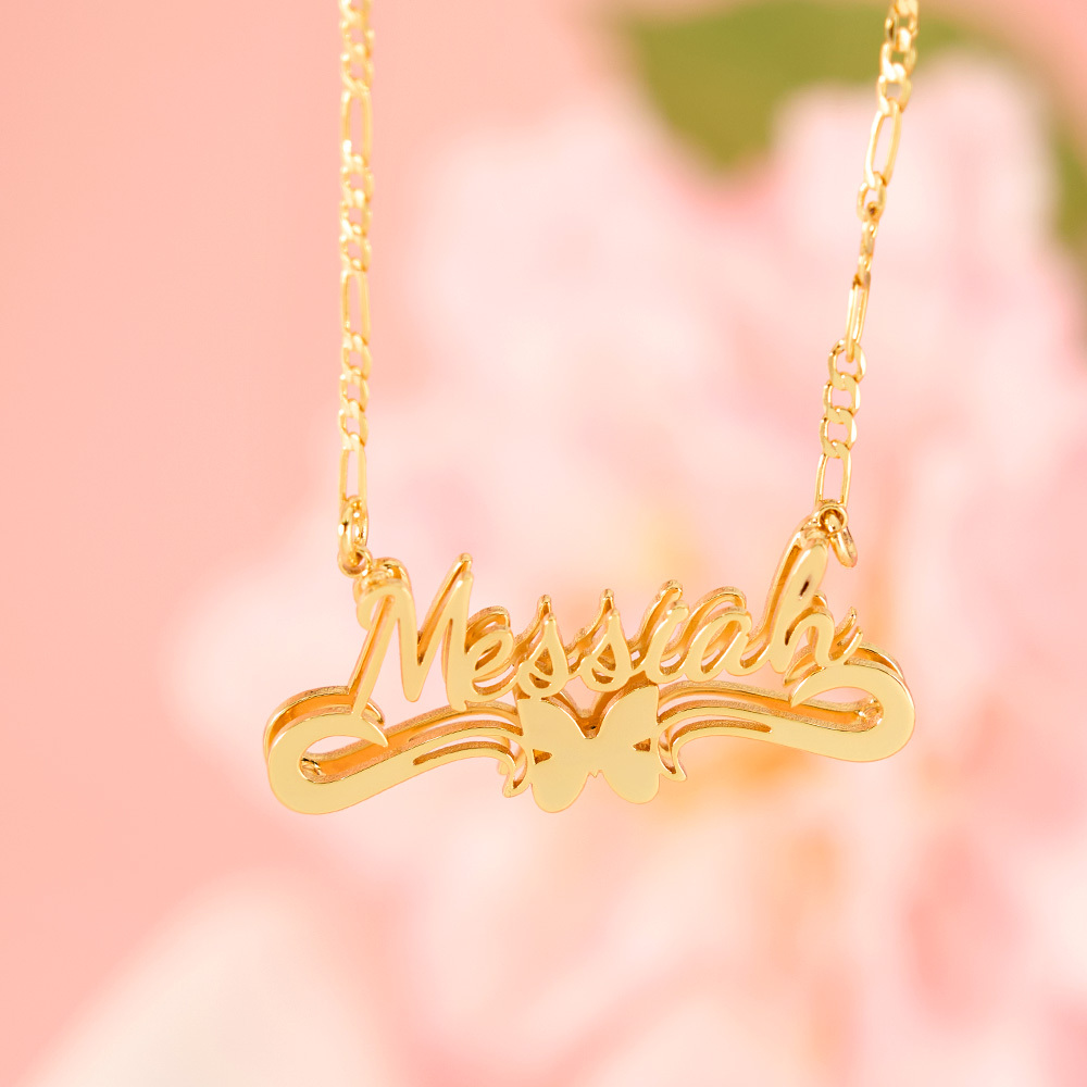 Butterfly Nameplate Custom Double Plated Name Necklace