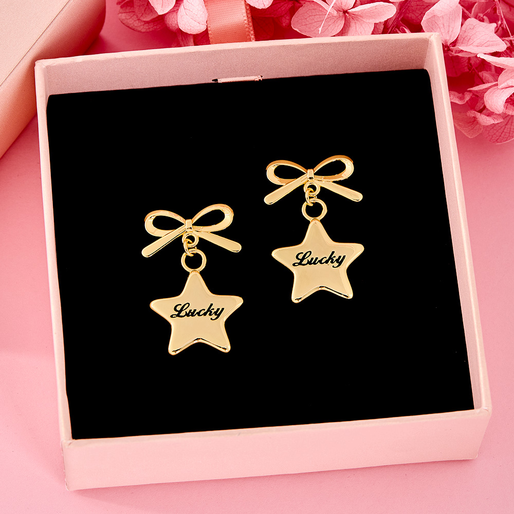 Custom Engraved Star Earrings Yellow White