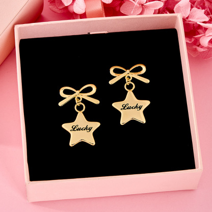 Custom Engraved Star Earrings Yellow White