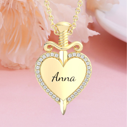 Diamond Heart with Dagger Pendant Name Necklace