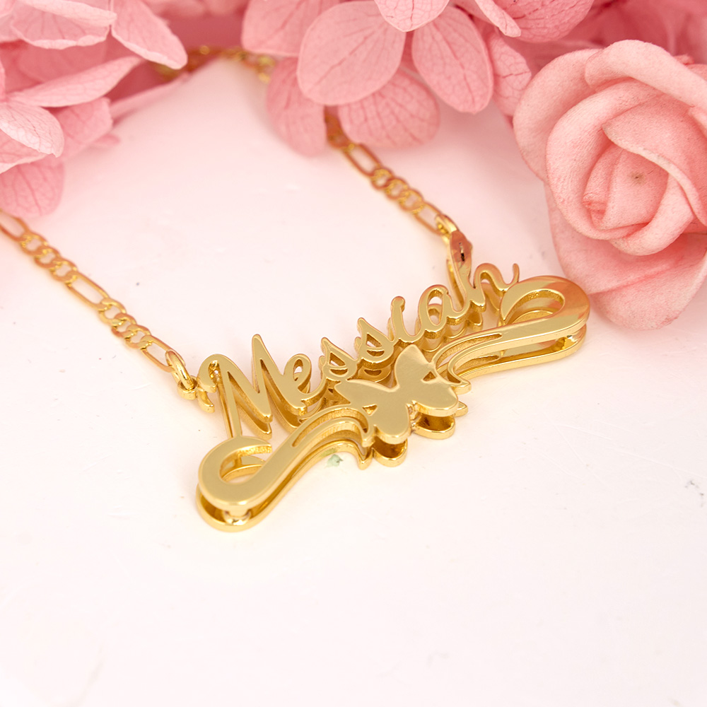 Butterfly Nameplate Custom Double Plated Name Necklace