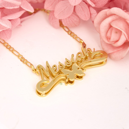 Butterfly Nameplate Custom Double Plated Name Necklace