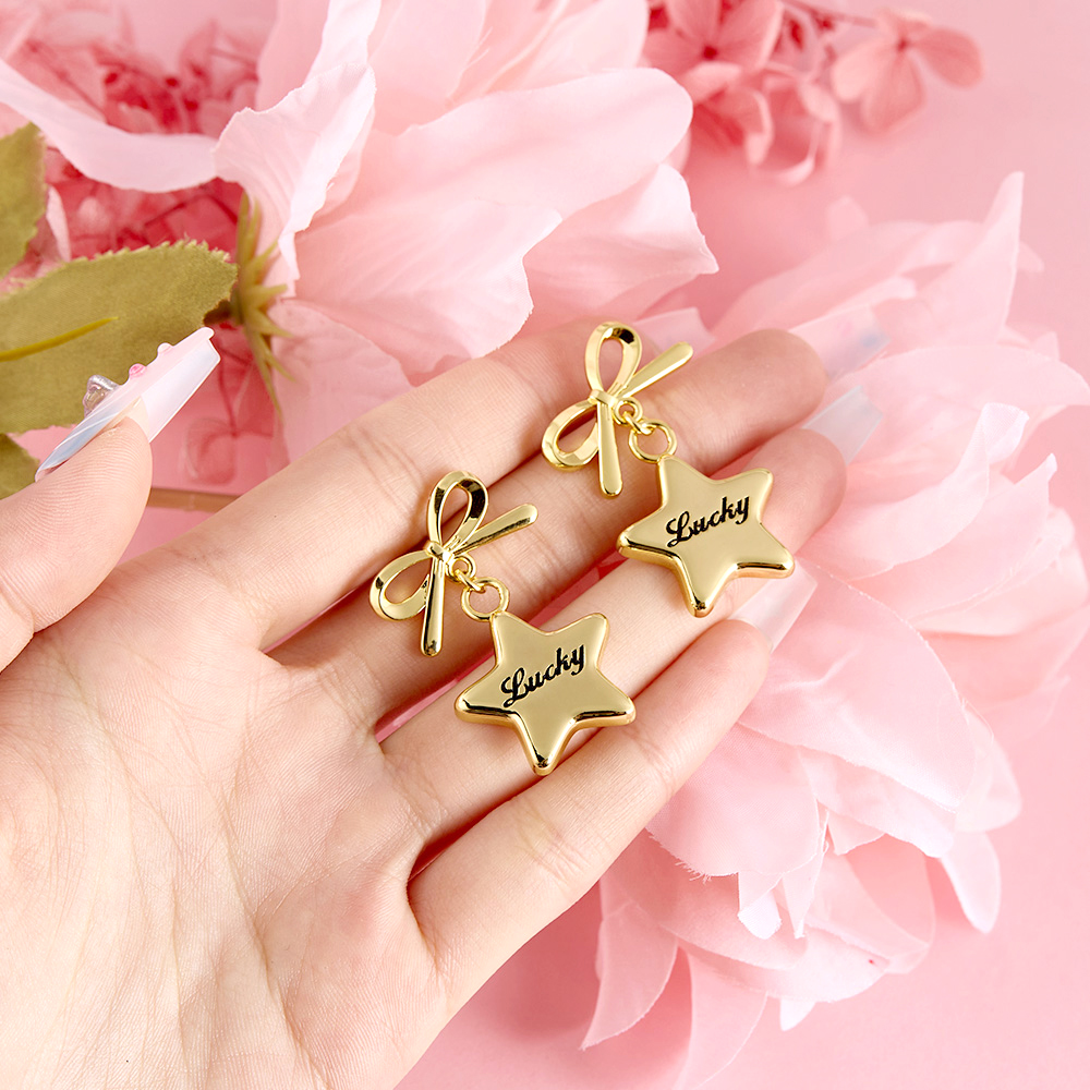 Custom Engraved Star Earrings Yellow White