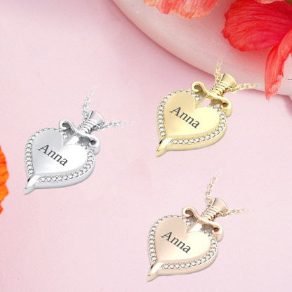 Diamond Heart with Dagger Pendant Name Necklace