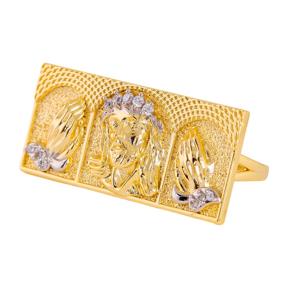 Jesus Ring Gold Plated Two Finger Ring