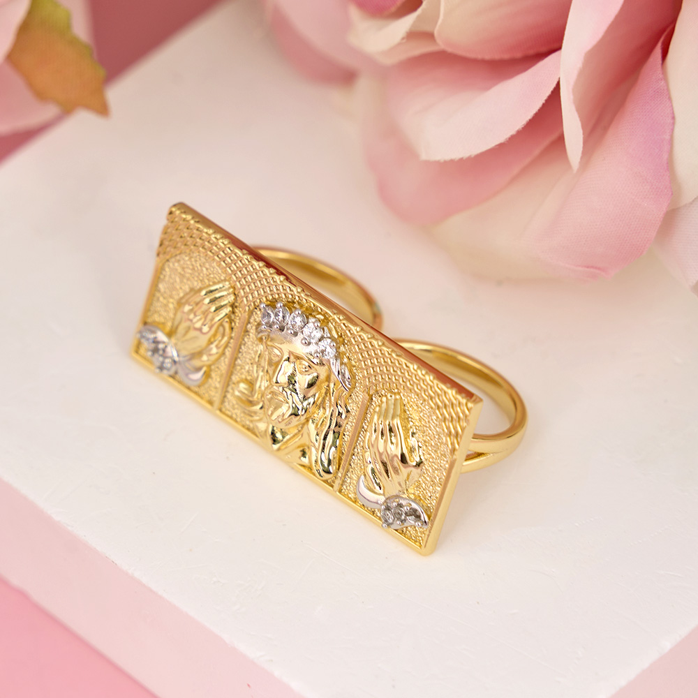 Jesus Ring Gold Plated Two Finger Ring