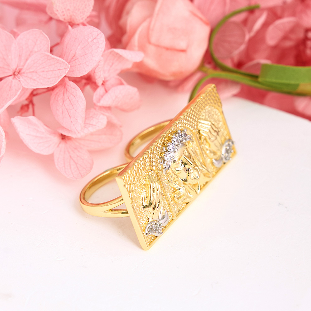 Jesus Ring Gold Plated Two Finger Ring