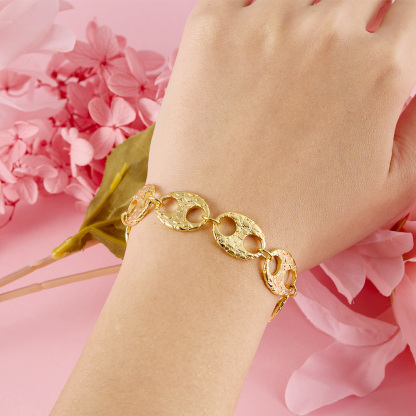Nugget Puffed Mariner Chain Bracelet Gold Plated Bracelet
