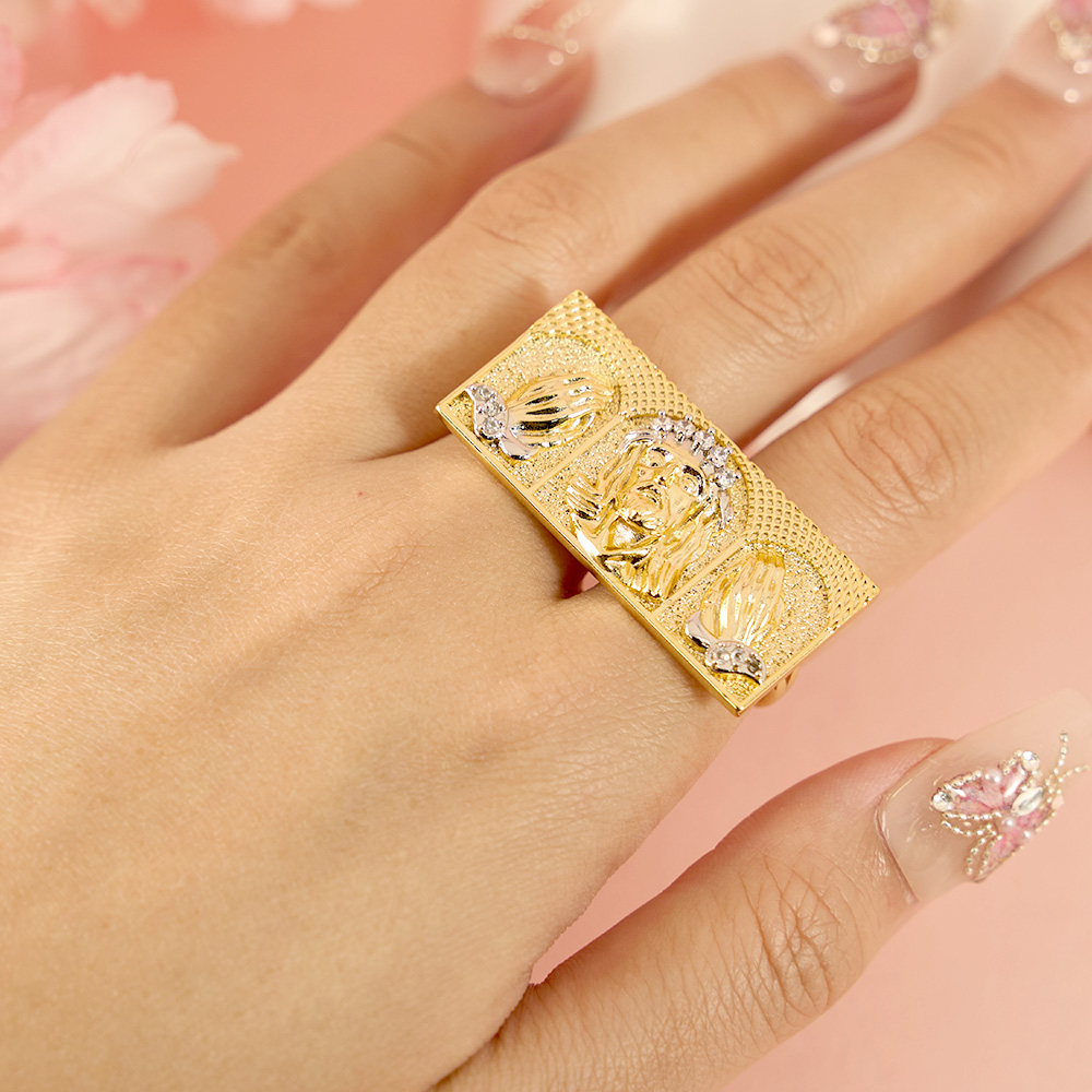Jesus Ring Gold Plated Two Finger Ring
