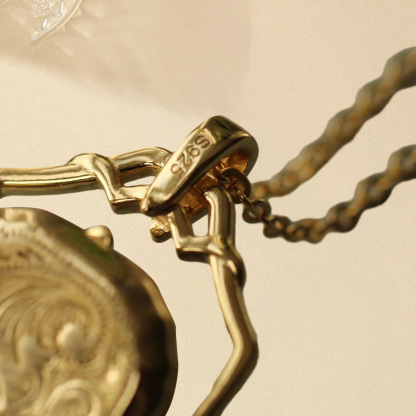 Gold Plated Antique Locket Necklace with Photos Inside