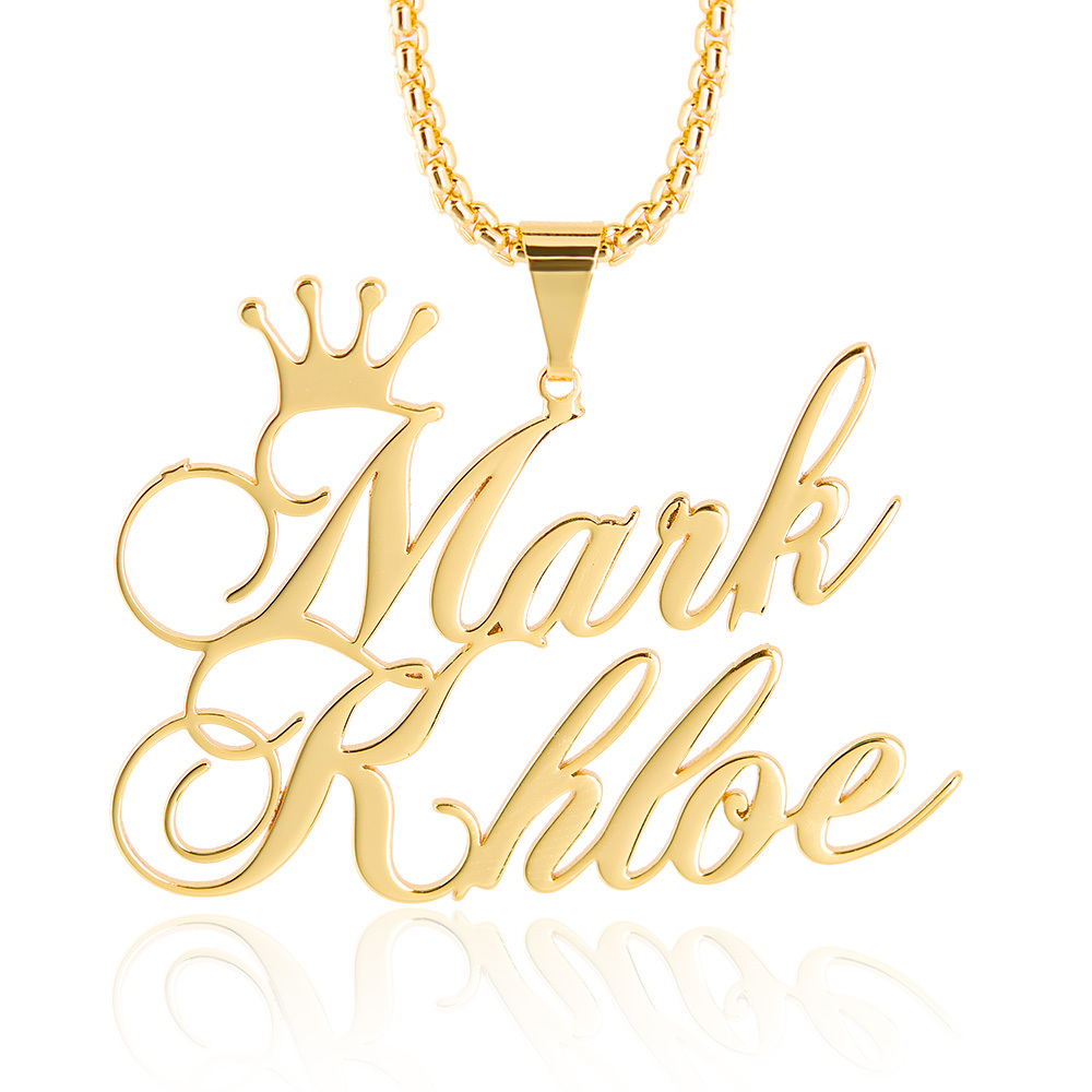  Two Names with Crown Personalized Custom Gold Plated Name Necklace Couple Necklace
