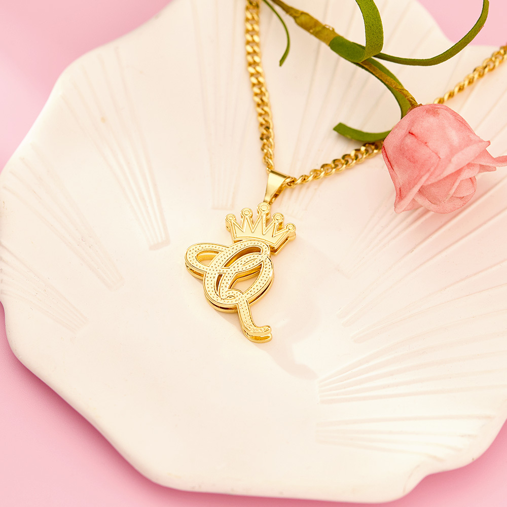 Double Layer Crown Initial Letter Personalized Custom Name Necklace