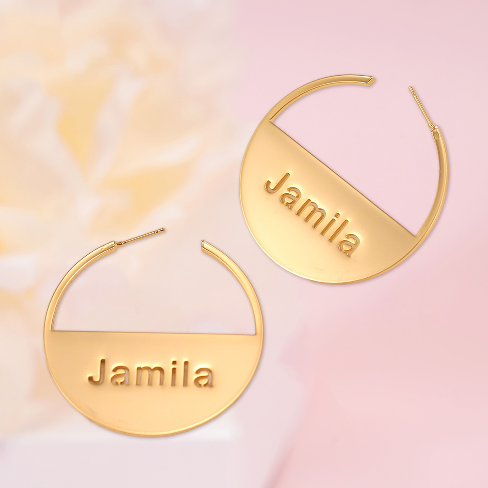 Personalized Round Name Earrings