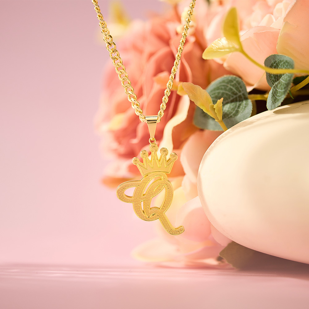 Double Layer Crown Initial Letter Personalized Custom Name Necklace