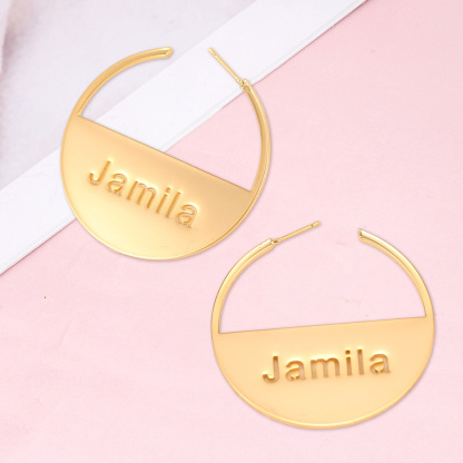 Personalized Round Name Earrings