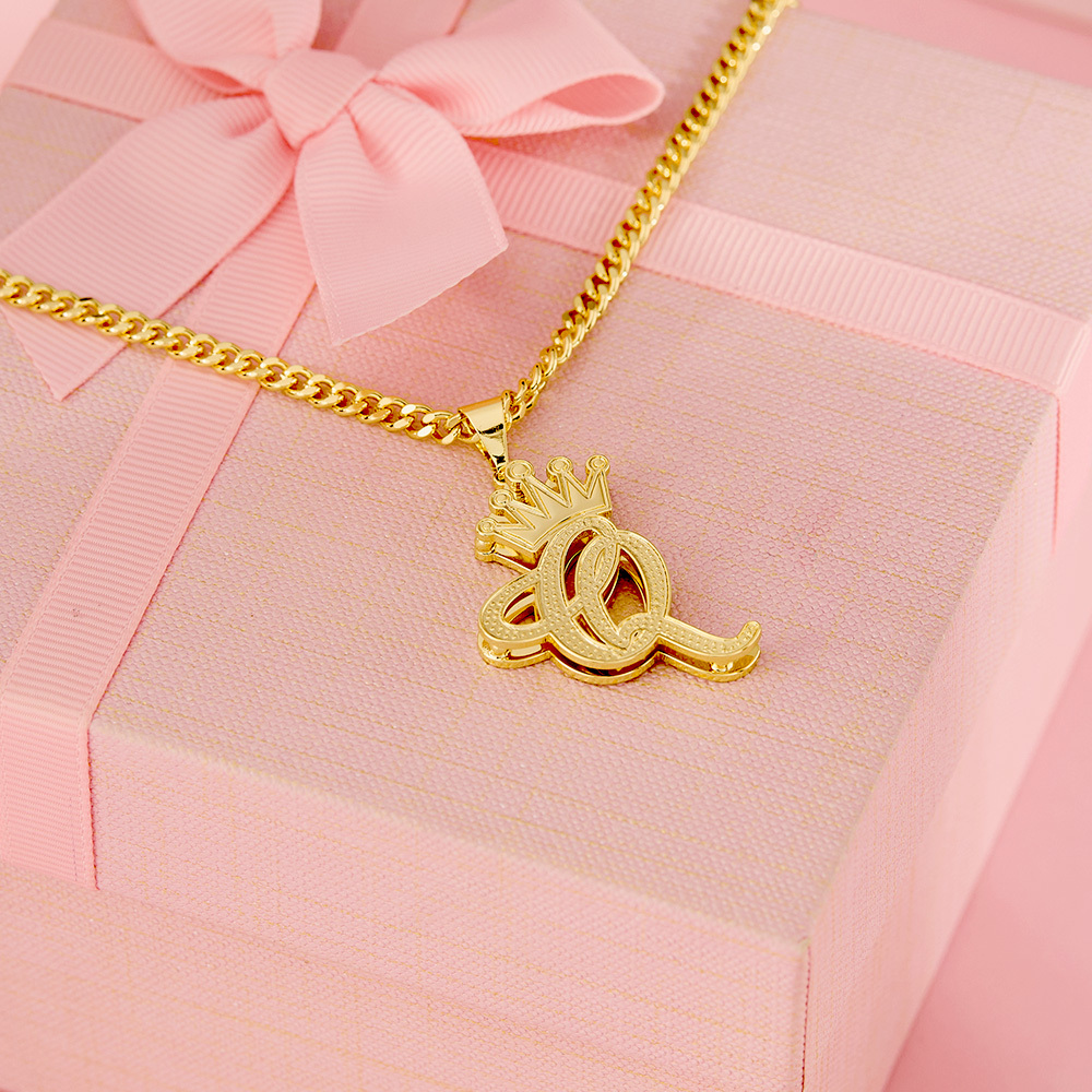 Double Layer Crown Initial Letter Personalized Custom Name Necklace