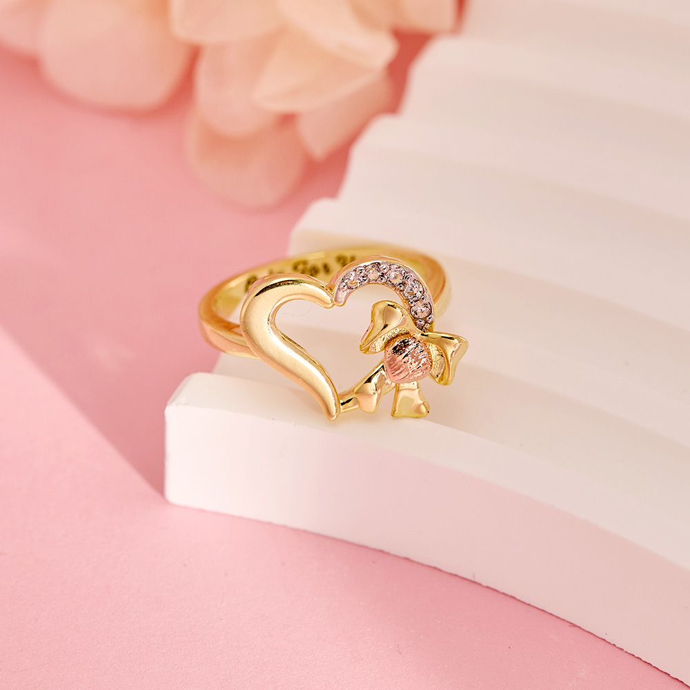 Ribbon Sparkly Cubic Zirconia Heart Ring with Engraved Text