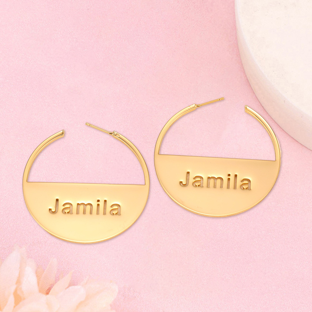Personalized Round Name Earrings