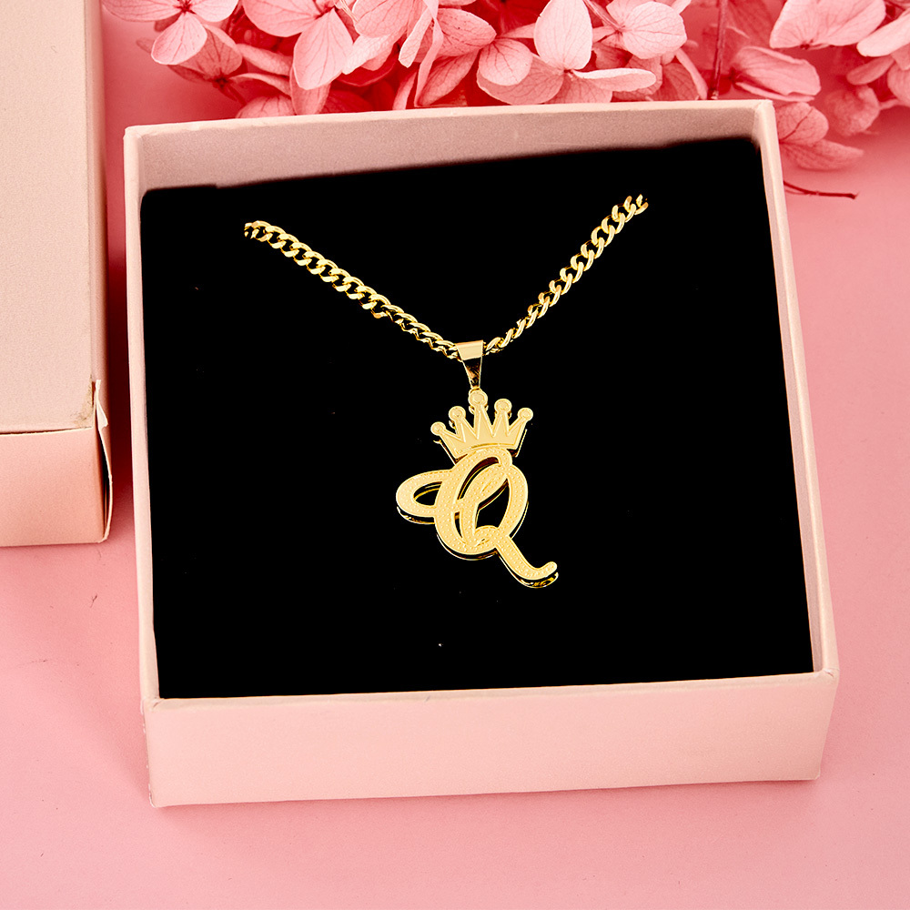 Double Layer Crown Initial Letter Personalized Custom Name Necklace