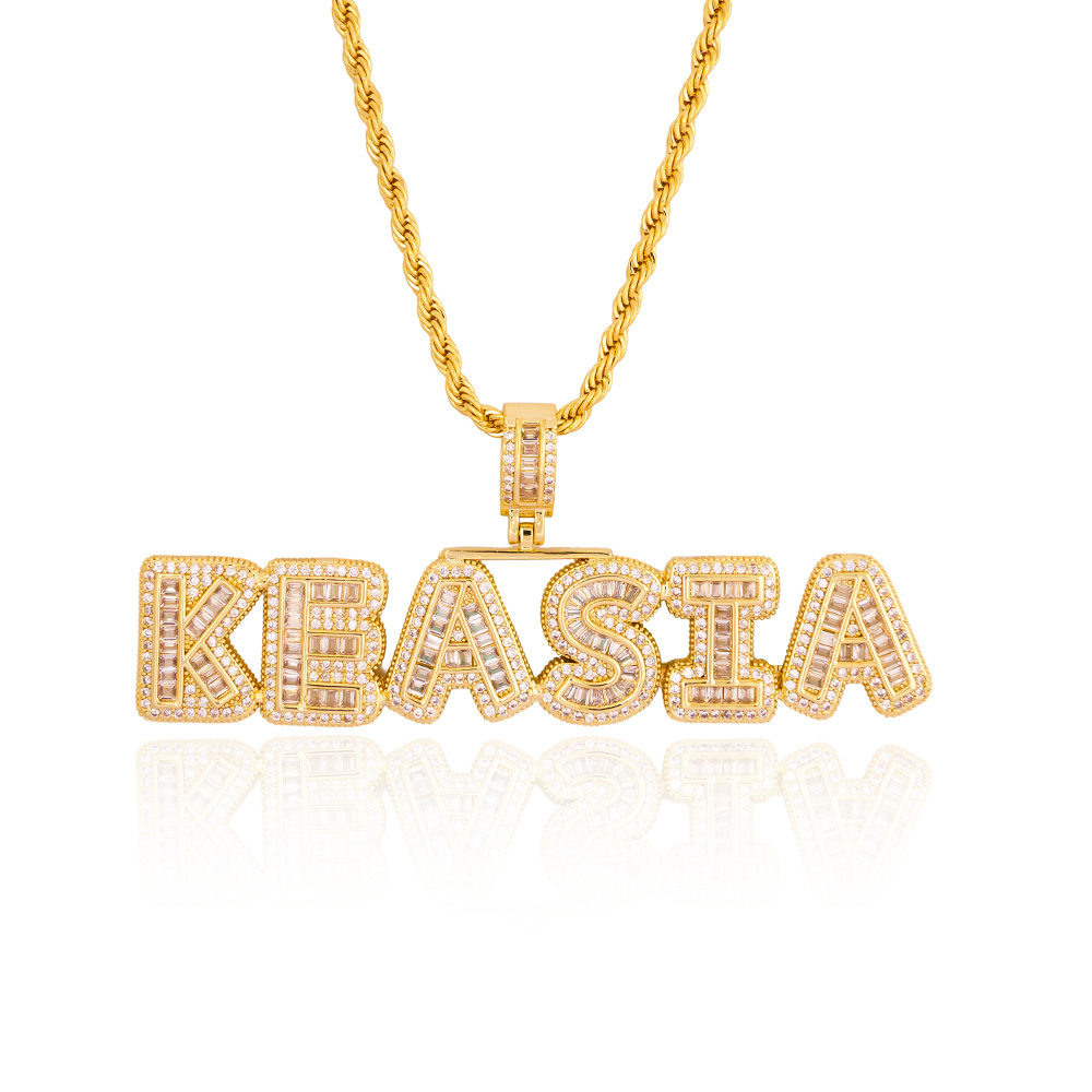 Iced Out Rope Chain 2 to 6 Baguette Letters Custom Name Initial Necklace