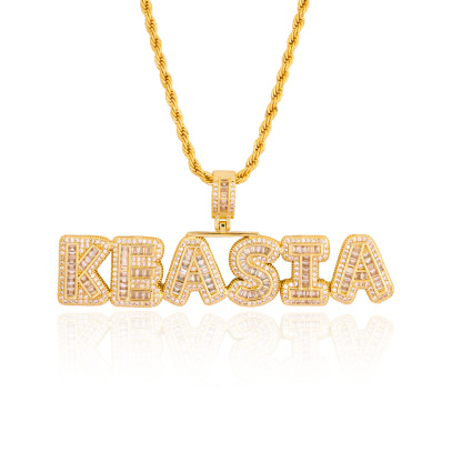Iced Out Rope Chain 2 to 6 Baguette Letters Custom Name Initial Necklace