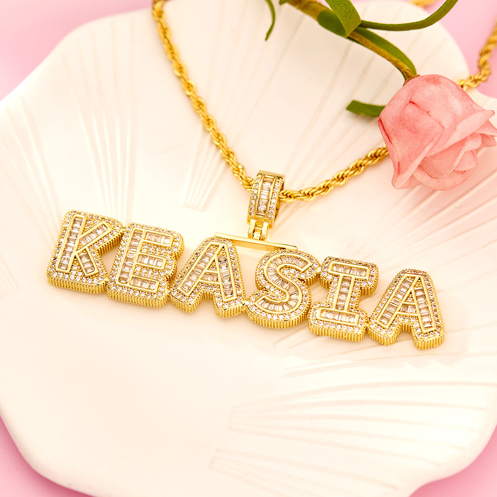 Iced Out Rope Chain 2 to 6 Baguette Letters Custom Name Initial Necklace